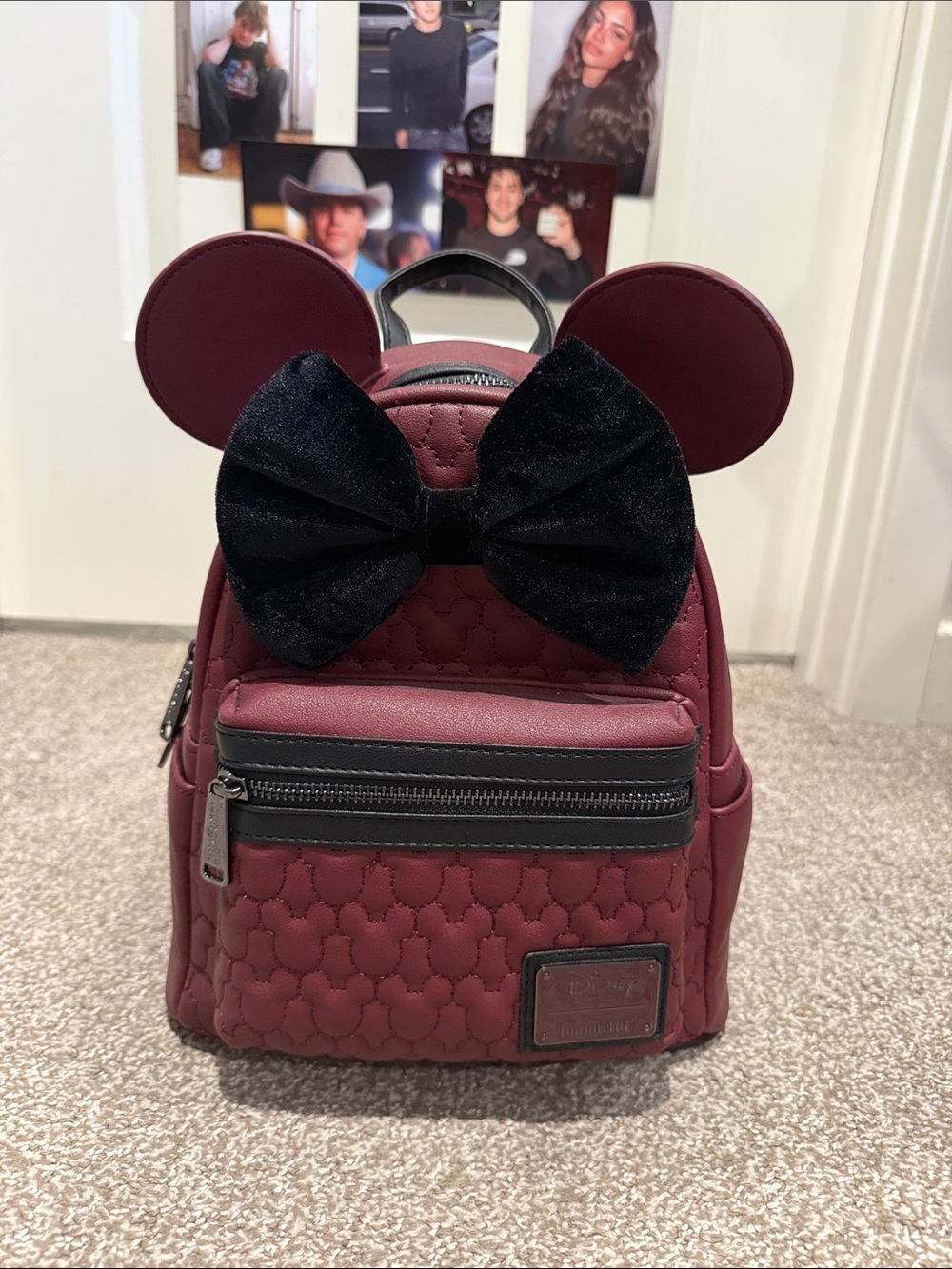 Disney Kids Burgundy Minnie Ear Mini Backpack with Black Bow